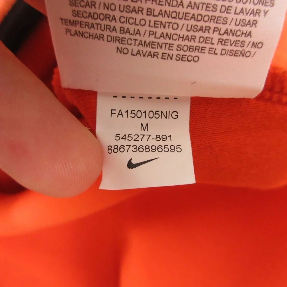 Nike Sweater Mens Medium Orange Tech Fleece Full Zip Hoodie Sweatshirt 2015